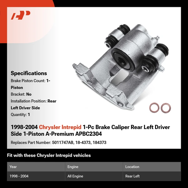 1998-2004 Chrysler Intrepid 1-Pc Brake Caliper Rear Left Driver Side 1-Piston A-Premium APBC2304