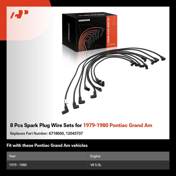 8 Pcs Spark Plug Wire Sets for 1979-1980 Pontiac Grand Am