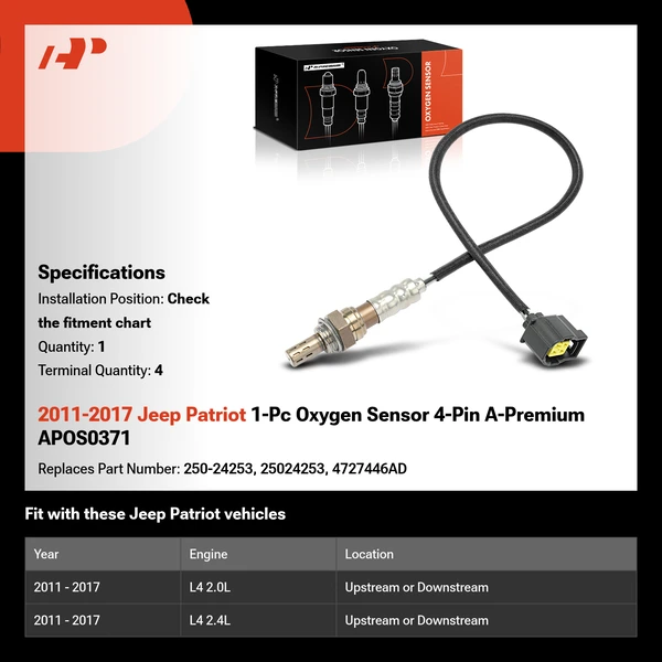 2011-2017 Jeep Patriot 1-Pc Oxygen Sensor 4-Pin A-Premium APOS0371