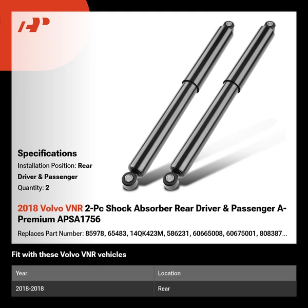 2018 Volvo VNR 2-Pc Shock Absorber Rear Driver & Passenger A-Premium APSA1756