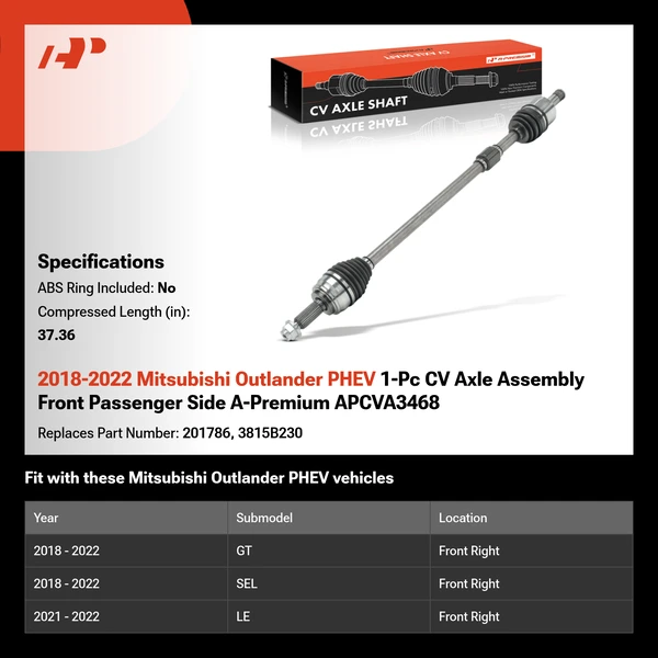 2018-2022 Mitsubishi Outlander PHEV 1-Pc CV Axle Assembly Front Passenger Side A-Premium APCVA3468