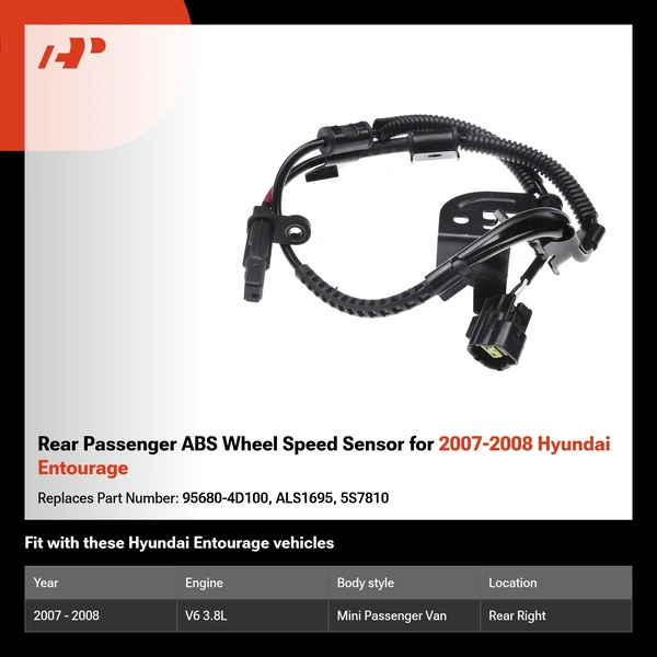 Rear Passenger ABS Wheel Speed Sensor for 2007-2008 Hyundai Entourage