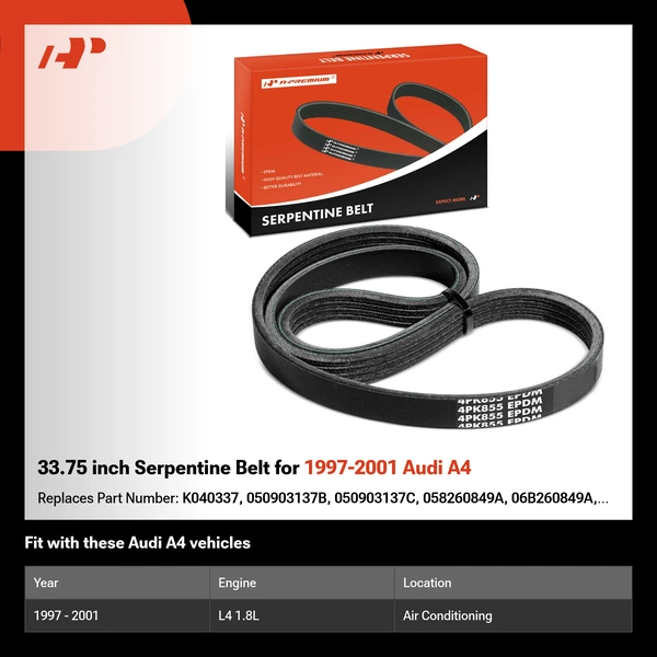 33.75 inch Serpentine Belt for 1997-2001 Audi A4