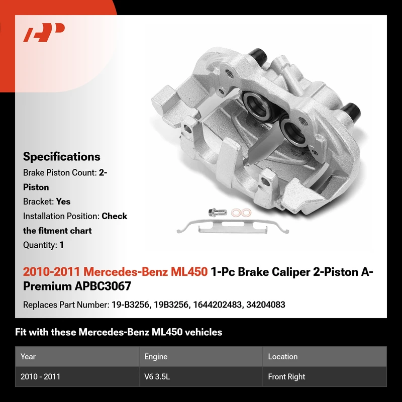 2010-2011 Mercedes-Benz ML450 1-Pc Brake Caliper 2-Piston A-Premium APBC3067