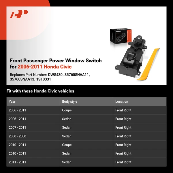 Front Passenger Power Window Switch for 2006-2011 Honda Civic