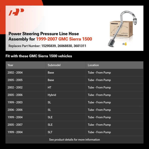 Power Steering Pressure Line Hose Assembly for 1999-2007 GMC Sierra 1500