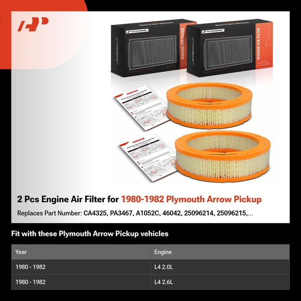 2 Pcs Engine Air Filter for 1980-1982 Plymouth Arrow Pickup