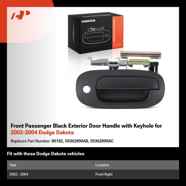 Front Passenger Black Exterior Door Handle with Keyhole for 2002-2004 Dodge Dakota