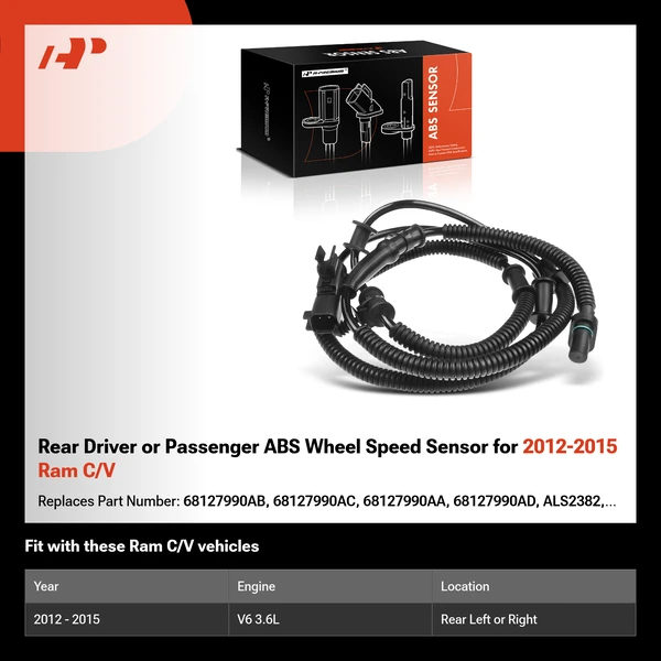 Rear Driver or Passenger ABS Wheel Speed Sensor for 2012-2015 Ram C/V
