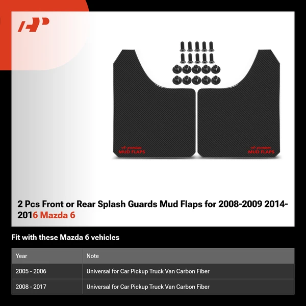 2 Pcs Front or Rear Splash Guards Mud Flaps for 2008-2009 2014-2016 Mazda 6