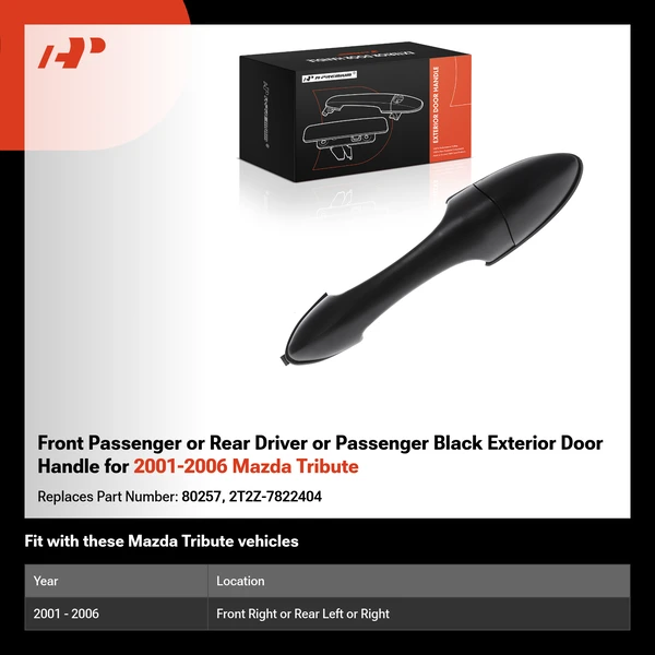 Front Passenger or Rear Driver or Passenger Black Exterior Door Handle for 2001-2006 Mazda Tribute