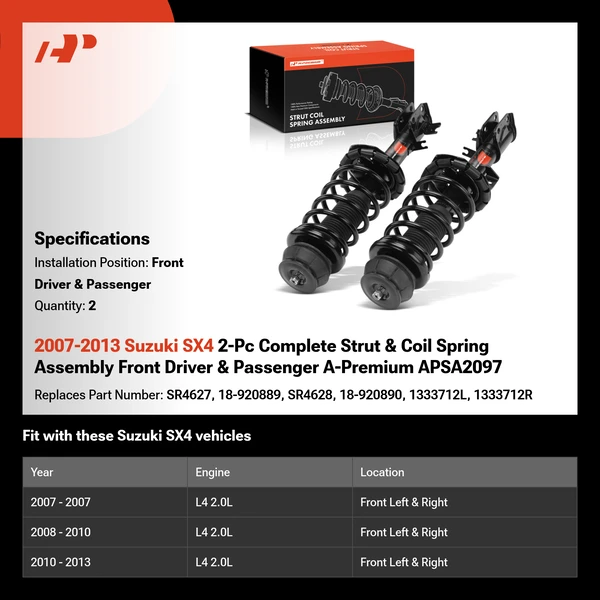 2007-2013 Suzuki SX4 2-Pc Complete Strut & Coil Spring Assembly Front Driver & Passenger A-Premium APSA2097