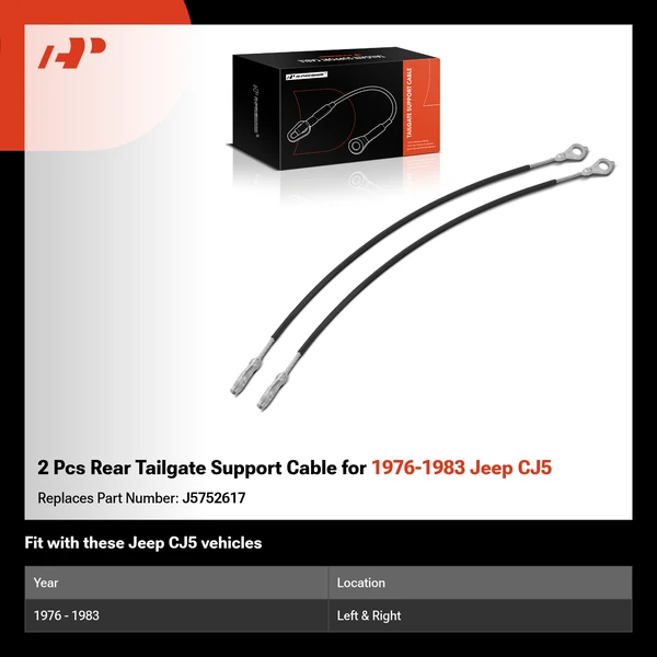 2 Pcs Rear Tailgate Support Cable for 1976-1983 Jeep CJ5