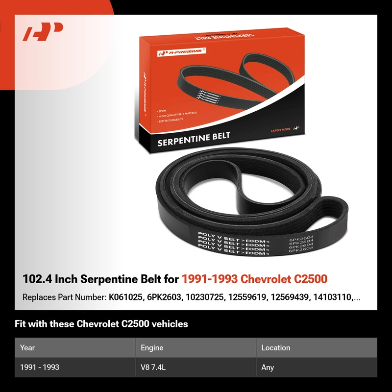 102.4 Inch Serpentine Belt for 1991-1993 Chevrolet C2500