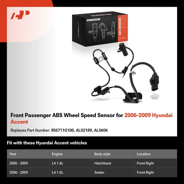 Front Passenger ABS Wheel Speed Sensor for 2006-2009 Hyundai Accent