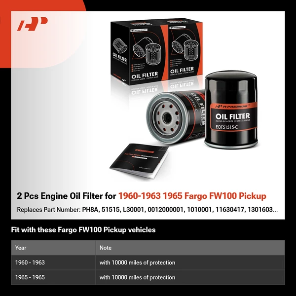 2 Pcs Engine Oil Filter for 1960-1963 1965 Fargo FW100 Pickup
