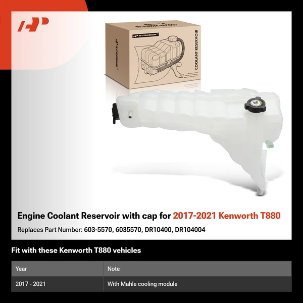 Engine Coolant Reservoir with cap for 2017-2021 Kenworth T880