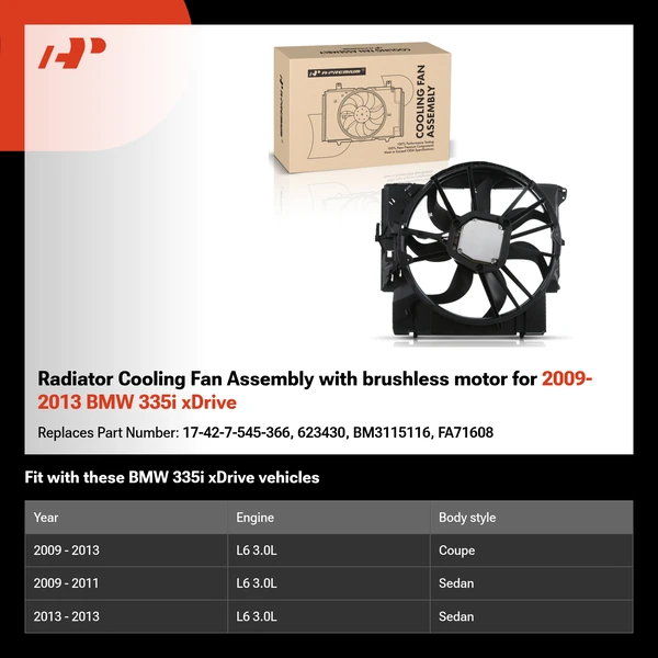 Radiator Cooling Fan Assembly with brushless motor for 2009-2013 BMW 335i xDrive