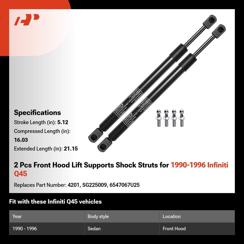 2 Pcs Front Hood Lift Supports Shock Struts for 1990-1996 Infiniti Q45