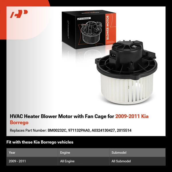 HVAC Heater Blower Motor with Fan Cage for 2009-2011 Kia Borrego