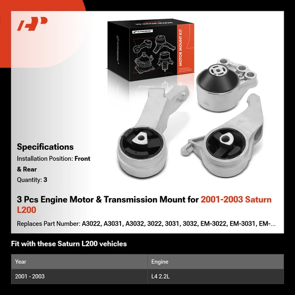 3 Pcs Engine Motor & Transmission Mount for 2001-2003 Saturn L200