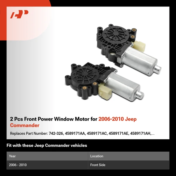 2 Pcs Front Power Window Motor for 2006-2010 Jeep Commander
