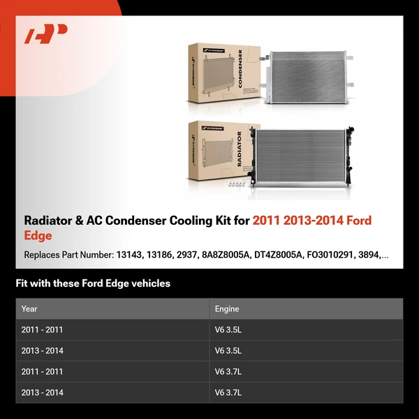 Radiator & AC Condenser Cooling Kit for 2011 2013-2014 Ford Edge