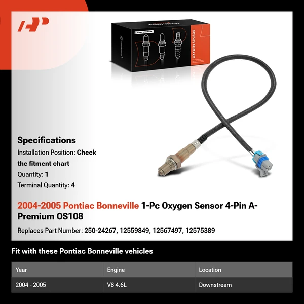 2004-2005 Pontiac Bonneville 1-Pc Oxygen Sensor 4-Pin A-Premium OS108