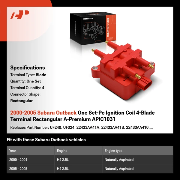2000-2005 Subaru Outback One Set-Pc Ignition Coil 4-Blade Terminal Rectangular A-Premium APIC1031