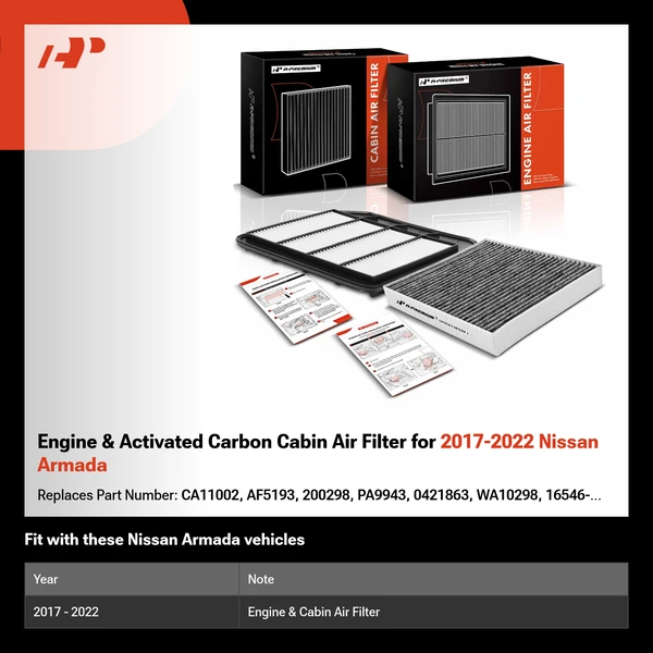 Engine & Activated Carbon Cabin Air Filter for 2017-2022 Nissan Armada