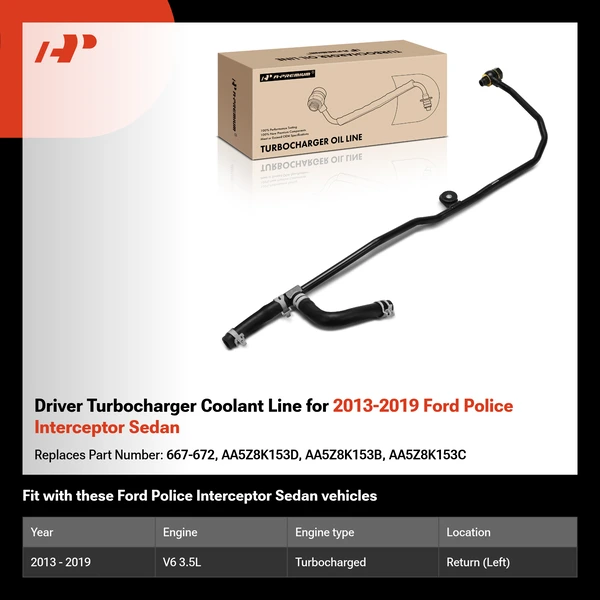 Driver Turbocharger Coolant Line for 2013-2019 Ford Police Interceptor Sedan