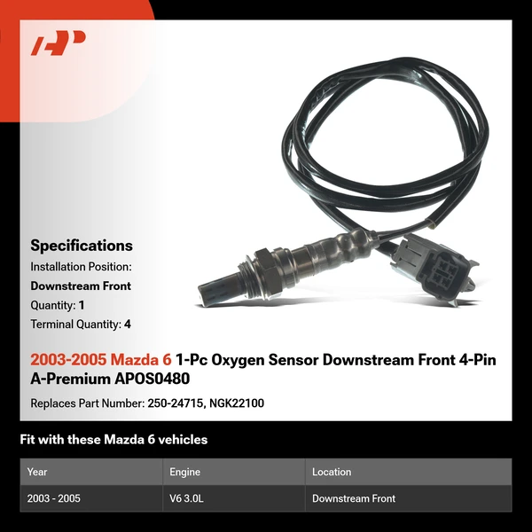 2003-2005 Mazda 6 1-Pc Oxygen Sensor Downstream Front 4-Pin A-Premium APOS0480