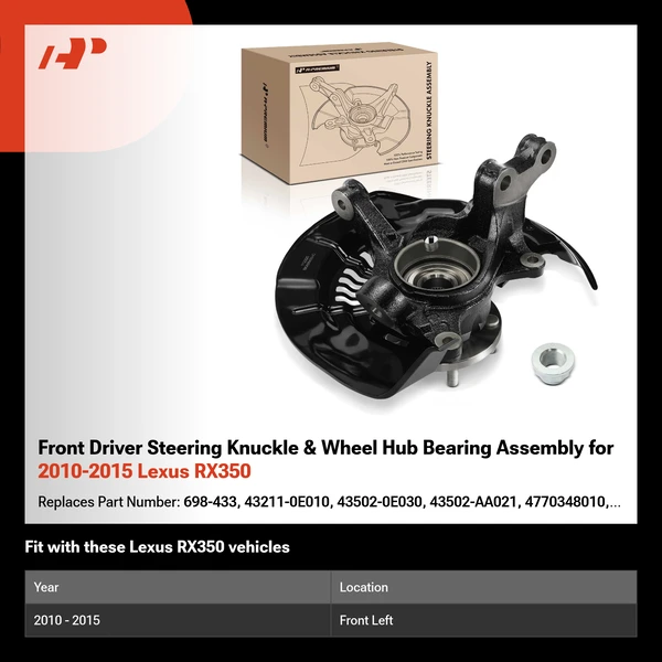 Front Driver Steering Knuckle & Wheel Hub Bearing Assembly for 2010-2015 Lexus RX350