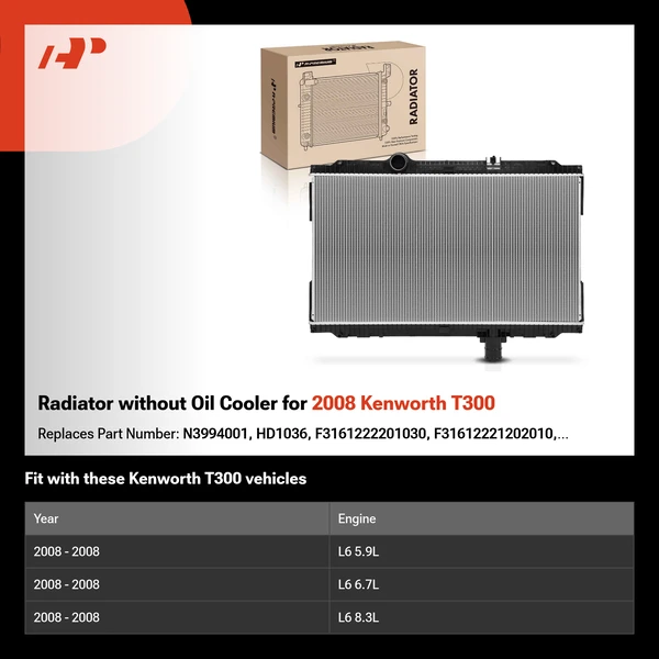 Radiator without Oil Cooler for 2008 Kenworth T300