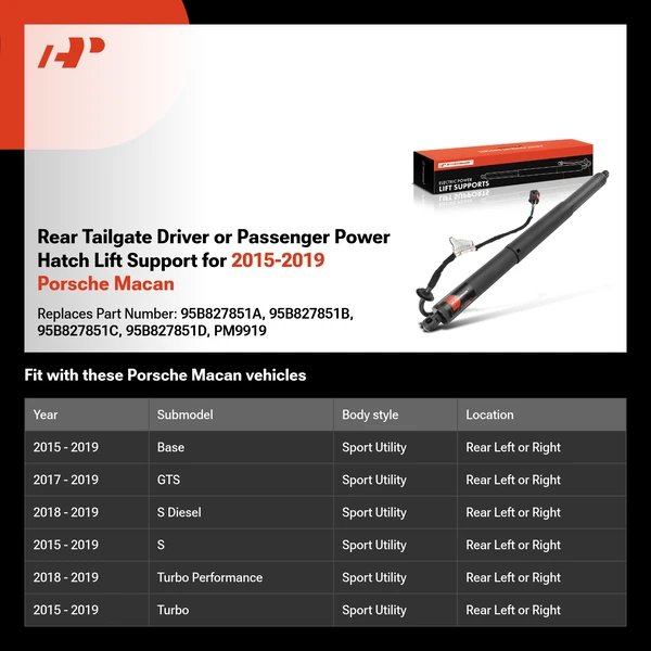 Rear Tailgate Driver or Passenger Power Hatch Lift Support for 2015-2019 Porsche Macan