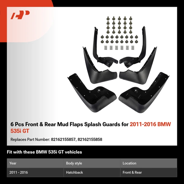 6 Pcs Front & Rear Mud Flaps Splash Guards for 2011-2016 BMW 535i GT