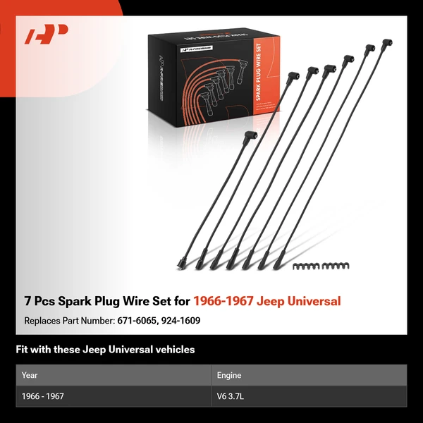 7 Pcs Spark Plug Wire Set for 1966-1967 Jeep Universal