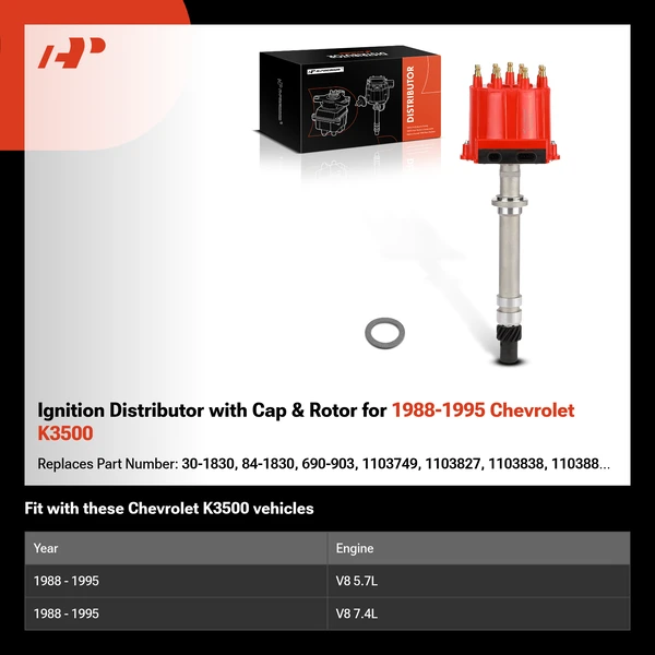 Ignition Distributor with Cap & Rotor for 1988-1995 Chevrolet K3500