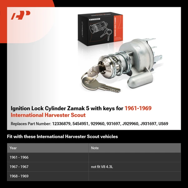 Ignition Lock Cylinder Zamak 5 with keys for 1961-1969 International Harvester Scout