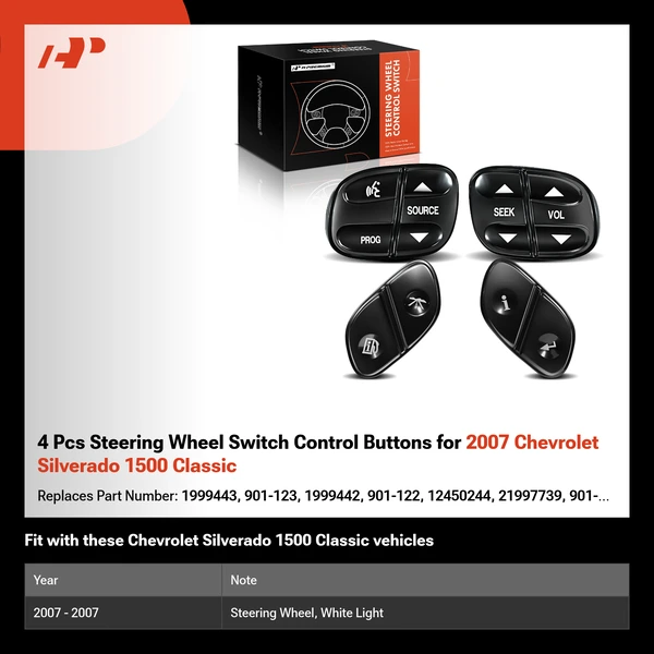 4 Pcs Steering Wheel Switch Control Buttons for 2007 Chevrolet Silverado 1500 Classic