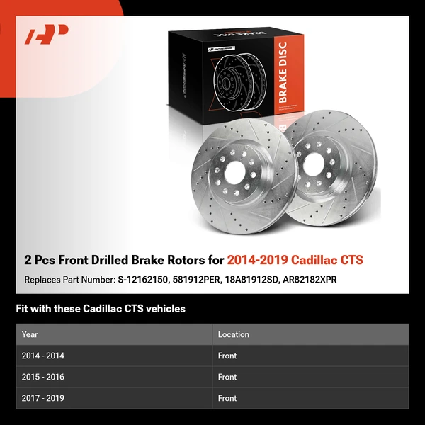 2 Pcs Front Drilled Brake Rotors for 2014-2019 Cadillac CTS