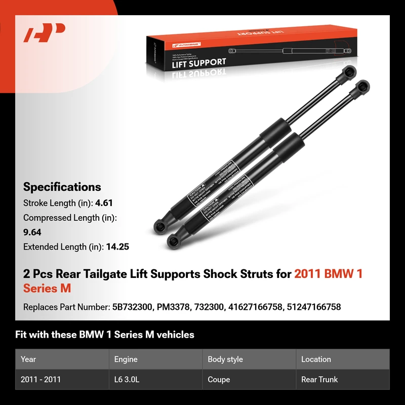 2 Pcs Rear Tailgate Lift Supports Shock Struts for 2011 BMW 1 Series M