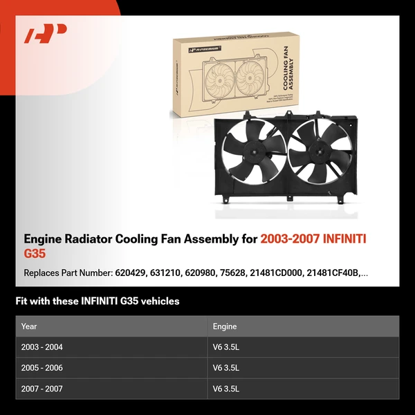 Engine Radiator Cooling Fan Assembly for 2003-2007 INFINITI G35