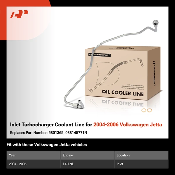 Inlet Turbocharger Coolant Line for 2004-2006 Volkswagen Jetta