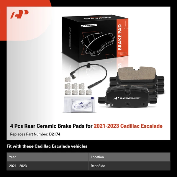 4 Pcs Rear Ceramic Brake Pads for 2021-2023 Cadillac Escalade
