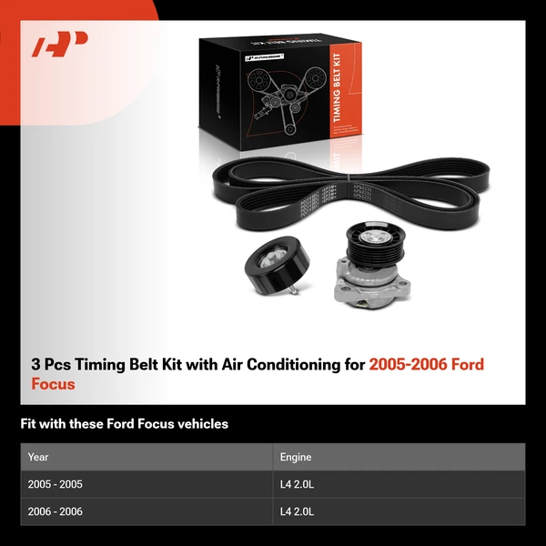 3 Pcs Timing Belt Kit with Air Conditioning for 2005-2006 Ford Focus