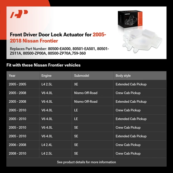 Front Driver Door Lock Actuator for 2005-2018 Nissan Frontier