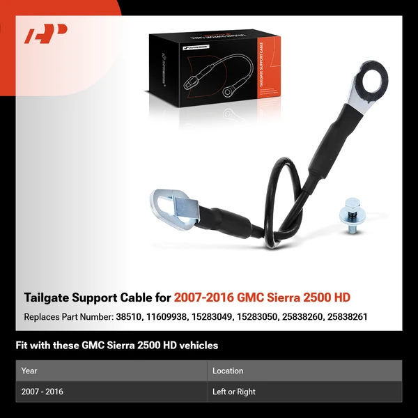 Tailgate Support Cable for 2007-2016 GMC Sierra 2500 HD