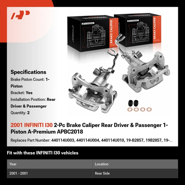 2001 INFINITI I30 2-Pc Brake Caliper Rear Driver & Passenger 1-Piston A-Premium APBC2018