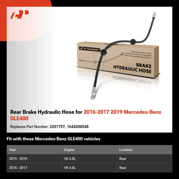 Rear Brake Hydraulic Hose for 2016-2017 2019 Mercedes-Benz GLE400